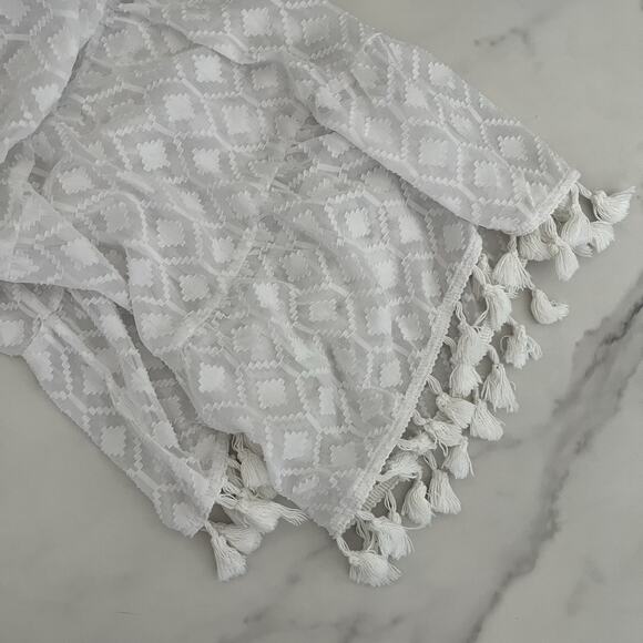 Boston Proper Long sleeve novelty fabric Tassel trim Sun dress white Sz S boho - Picture 9 of 12